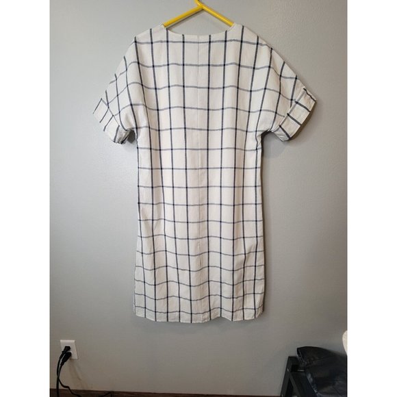 Lara Size Medium Dress White Blue Windowpane Linen Blend Shift NWT - Picture 5 of 5